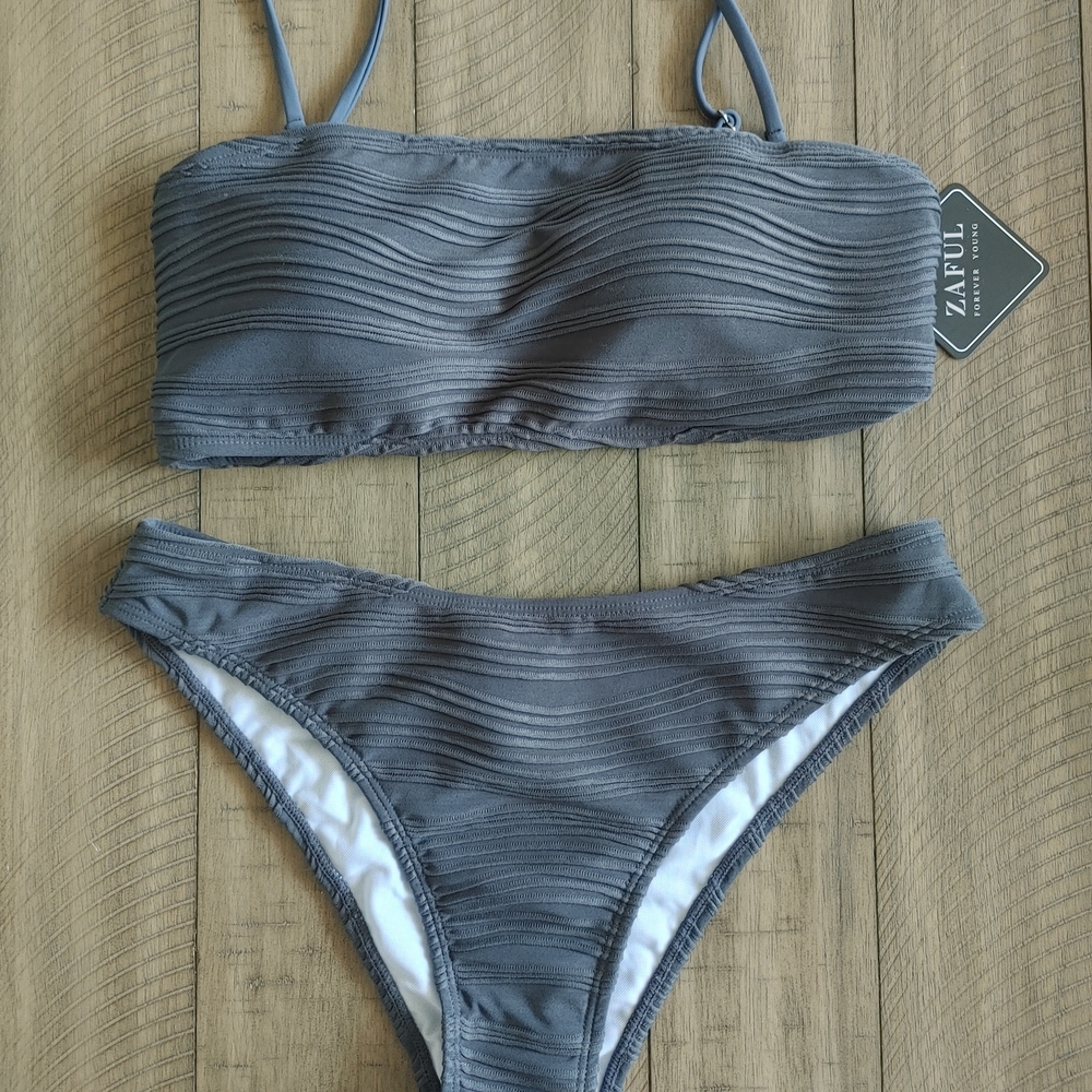 ZAFUL Gray Textured Bikini Set